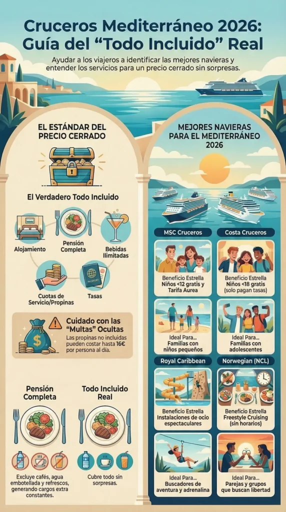 Mejores navieras para un crucero por el Mediterráneo todo incluido en 2026