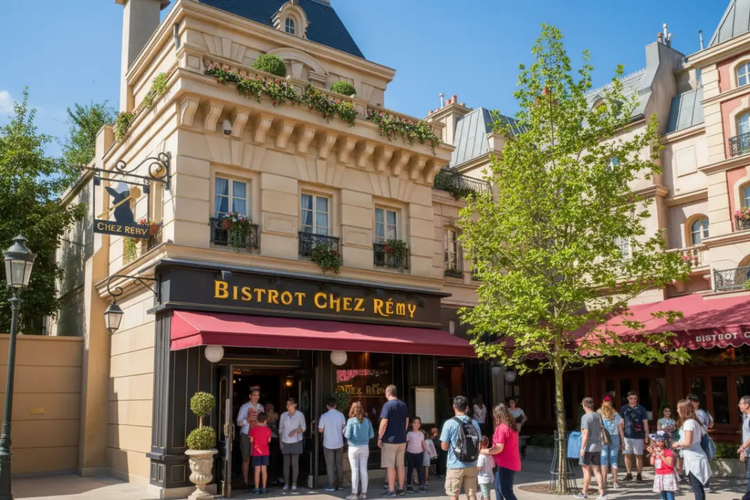 Comensales disfrutando de una cena temática en el restaurante Chez Rémy, uno de los mejores restaurantes en Disneyland Paris