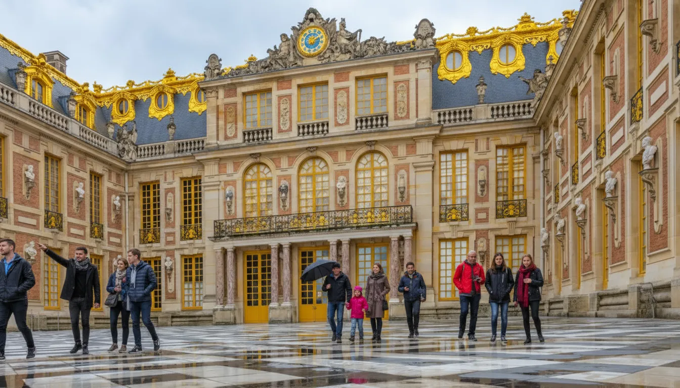 Grupos de turistas admiran el Palacio de Versalles en su viaje a París de tres días por la Agencia de Viajes La Mariquita Viajera